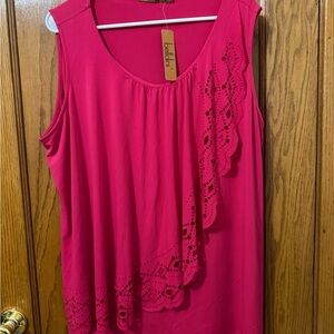 Belldini Fuchsia Sleeveless Blouse with Laser-Cut Detail